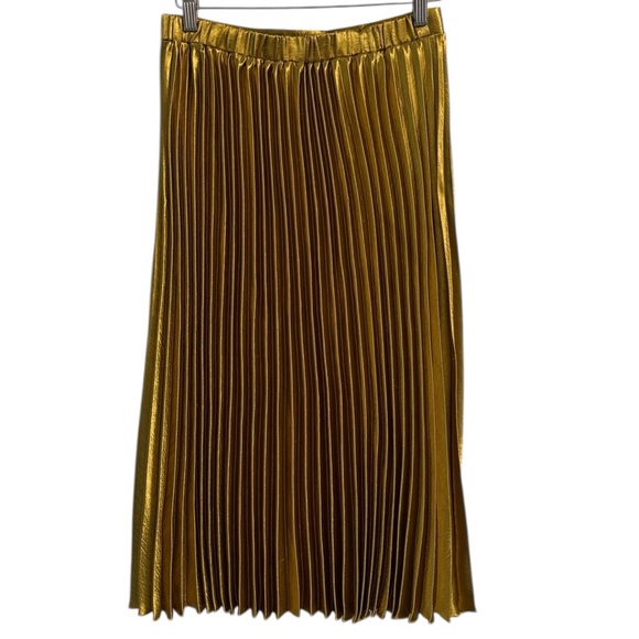 Lulus Pretty Pleats Gold Metallic Pleated Midi Skirt Size Small - Picture 4 of 13